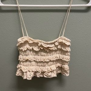 Cropped Tan Zara Crocheted Tank